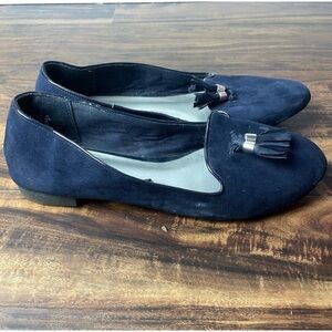FIONI Vegan Suede Navy Blue Loafers with Tassels Size 10